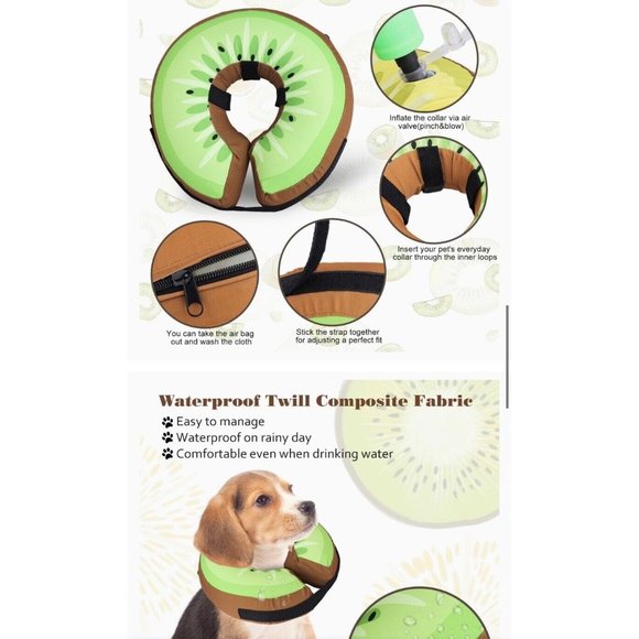 Inflatable Dog Cone Alternative After Surgery Inflatable Waterproof Kiwi Collar - Picture 2 of 10